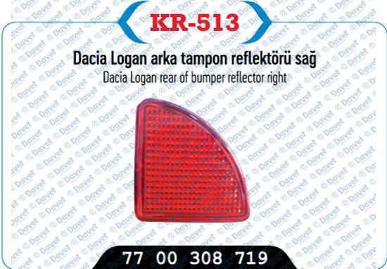 KAYA KR-513 Arka Tampon Reflektoru Sag Kangoo 02-08 - Logan Mcv